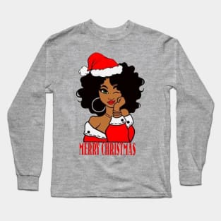 Black African American Santa Xmas Long Sleeve T-Shirt